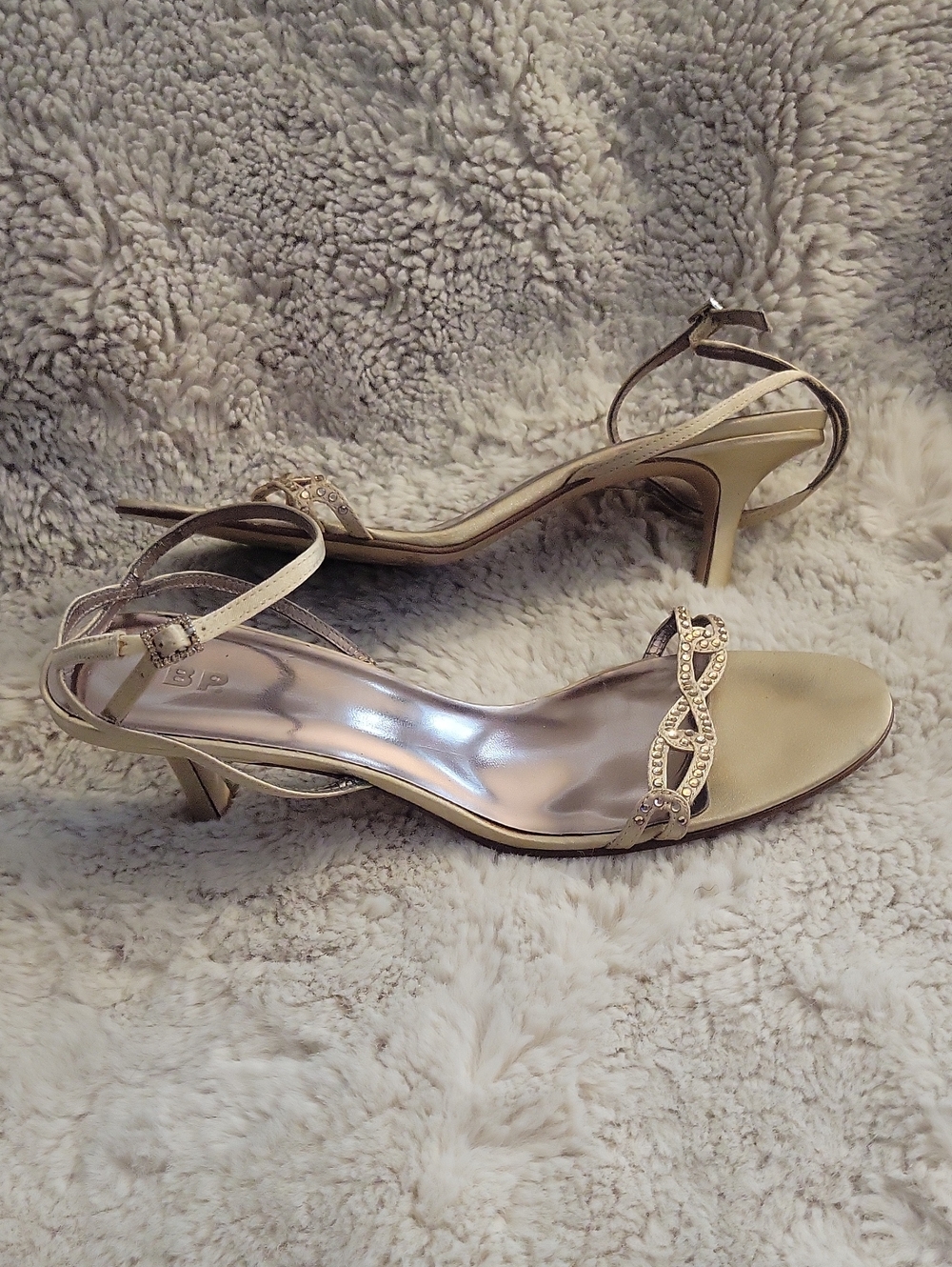 Nordstrom Gold Strappy Rhinestone Low Heel Sandals